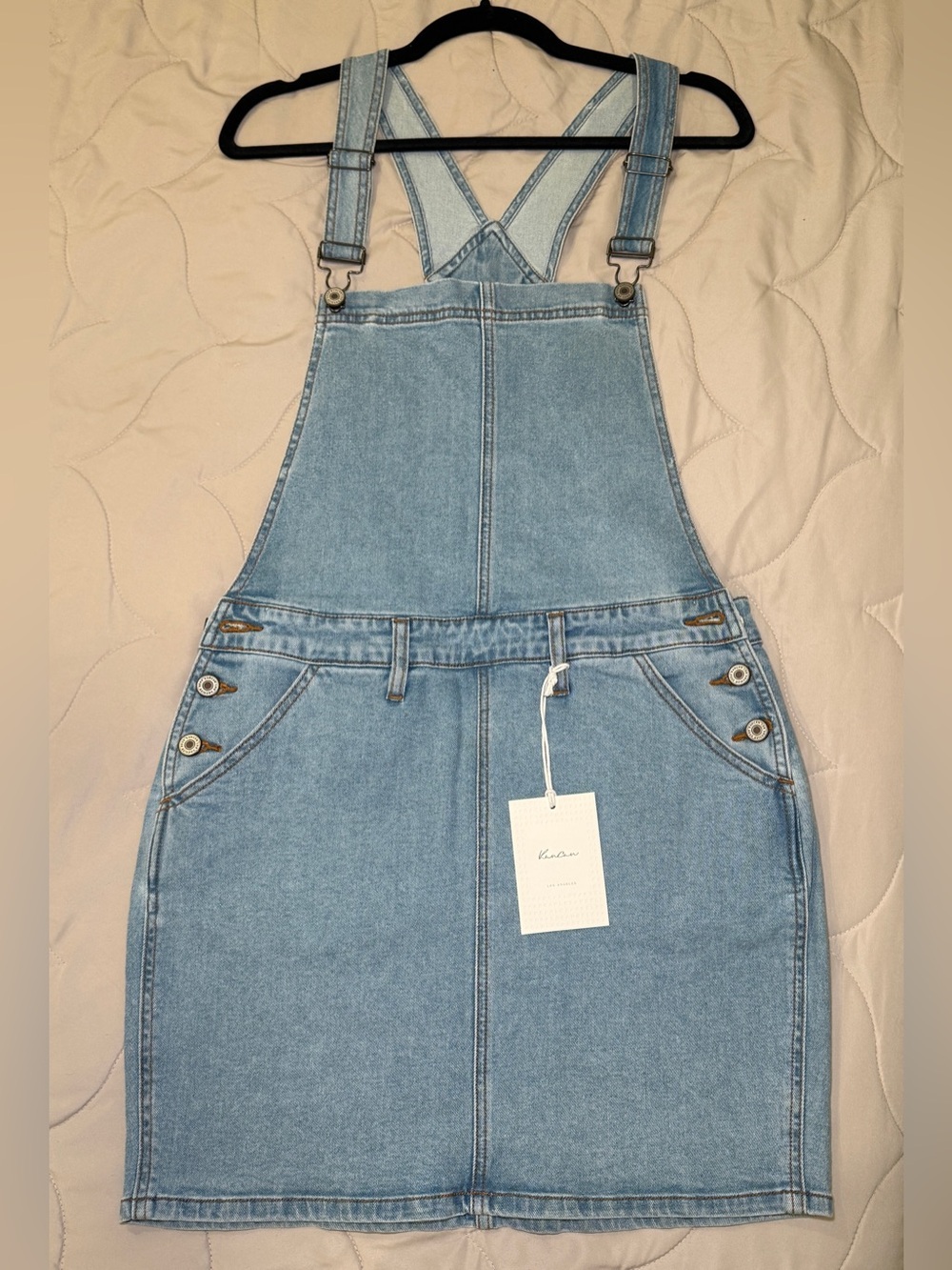 KanCan Denim Overall Mini Dress Light Wash Size L NWT